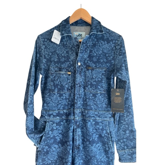 Free people denim jumpsuit boiler suit floral blue New XS overalls - Picture 7 of 16